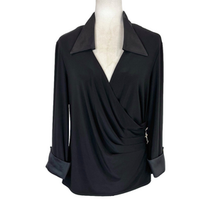 Laura black faux wrap blouse